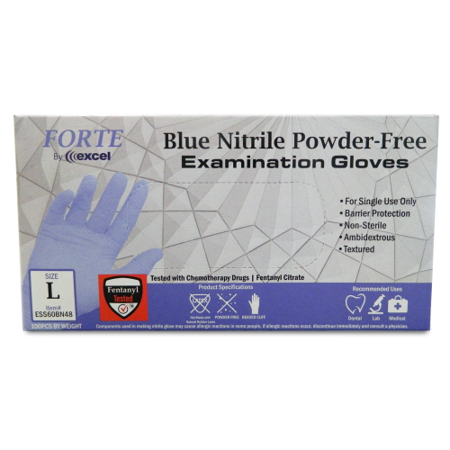 Excel Forte Blue Nitrile Exam Gloves - LARGE