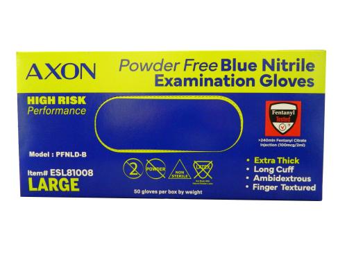 Excel Axon Blue Nitrile Exam Gloves - LARGE