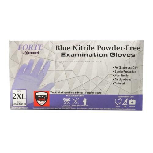 Excel Forte Blue Nitrile Exam Gloves - 2XLARGE