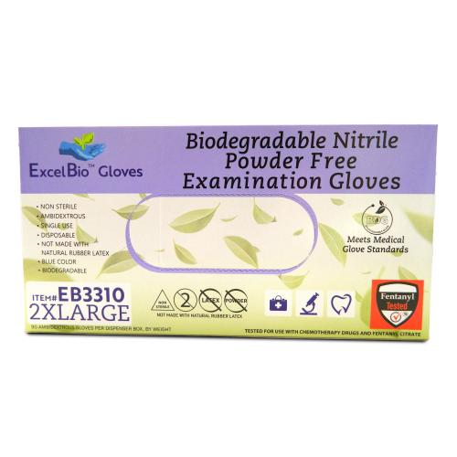 ExcelBio Gloves  Biodegradable Nitrile Examination Gloves - 2XLARGE