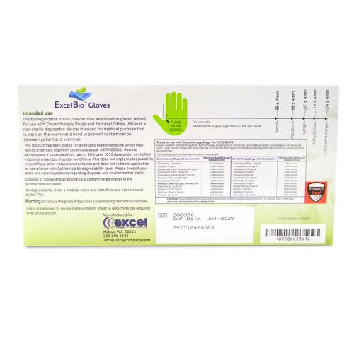 ExcelBio Gloves  Biodegradable Nitrile Examination Gloves -  XLARGE