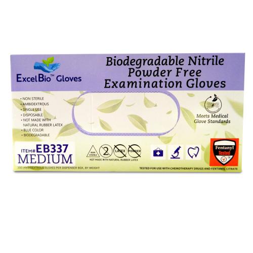 ExcelBio Gloves  Biodegradable Nitrile Examination Gloves - MEDIUM