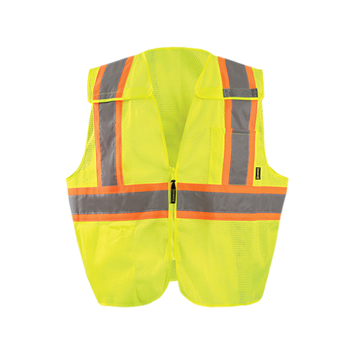 *5 Pt. Break-Away Two Tone "X" Back Mesh Vest, 3X, Yellow