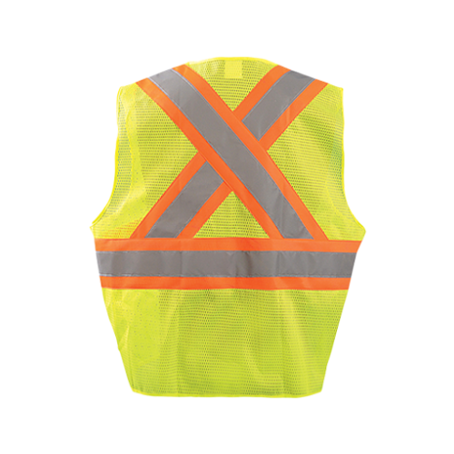 *5 Pt. Break-Away Two Tone "X" Back Mesh Vest, 2X, Yellow