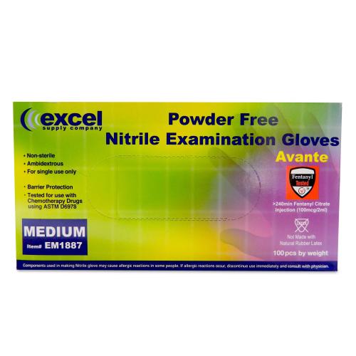 Excel Blue Exam Nitrile Powder-Free Gloves 100 Per Box MEDIUM