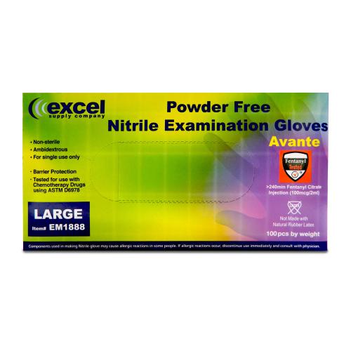 Excel Blue Exam Nitrile Powder-Free Gloves 100 Per Box LARGE