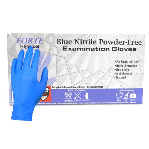 Excel Forte Blue Nitrile Exam Gloves - LARGE