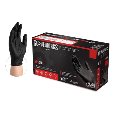 Gloveworks Black Nitrile Disposable Industrial Gloves MEDIUM
