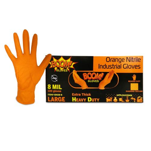 ICON DISPOSABLES - BOOM GLOVES- Orange Nitrile Industrial Gloves Powder Free (Industrial/Multipurpose)