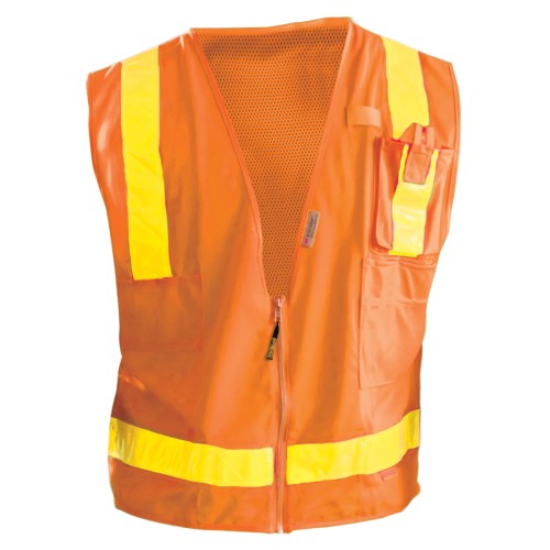 High Visibility Premium Solid/Mesh Gloss Safety Vests, Large, Orange