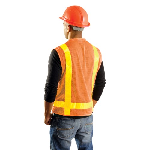 High Visibility Premium Solid/Mesh Gloss Safety Vests, Large, Orange