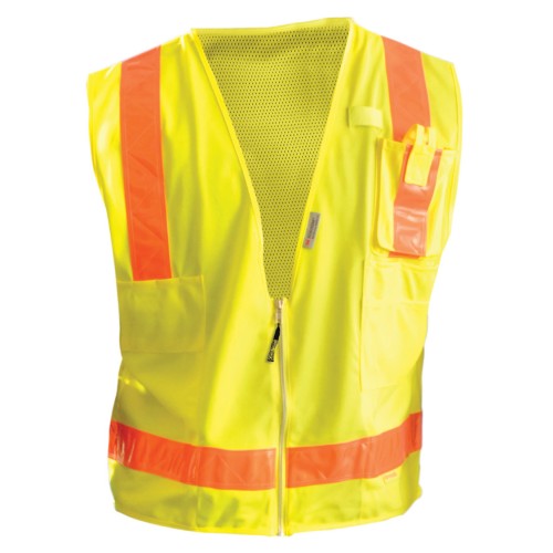 High Visibility Premium Solid/Mesh Gloss Safety Vests, Medium, Yellow