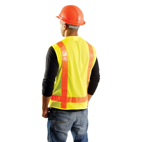 High Visibility Premium Solid/Mesh Gloss Safety Vests, 4X, Yellow