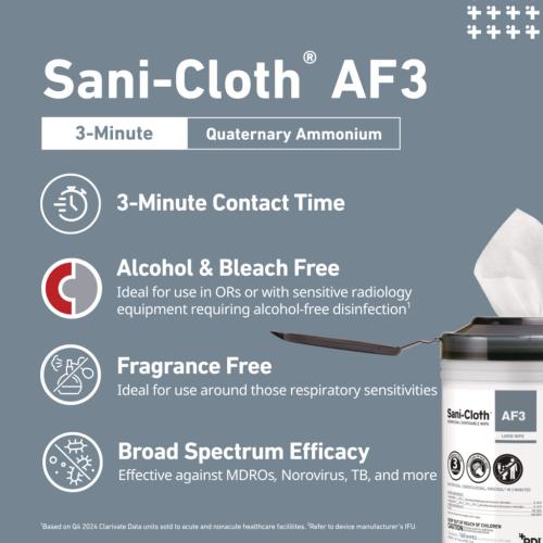 AF3 Germicidal Disposable Wipes, 1-Ply, 7.5 x 15, Unscented, White, Pail of 160 Wipes