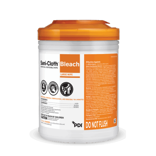 Sani-Cloth Bleach Germicidal Disposable Wipes, 1-Ply, 6 x 5, Unscented, White, 160/Canister, 12 Canisters/Carton