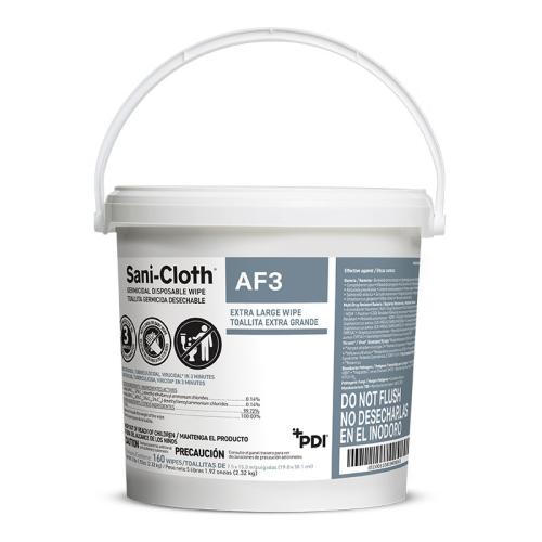 AF3 Germicidal Disposable Wipes, 1-Ply, 7.5 x 15, Unscented, White, Pail of 160 Wipes