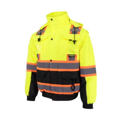 Radians SJ511B Class 3 Hi-Vis Hooded Bomber Jacket with Removable Sleeves