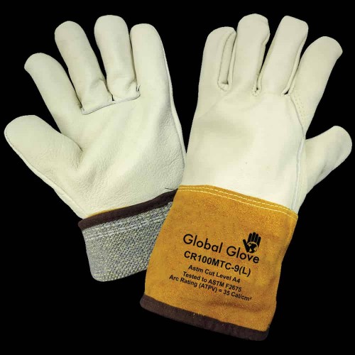 Leather Welding Work Gloves Cow Grain Leather, Cuff Lined and Sewn with ARX Cut Resistant Material, 9 (Large)