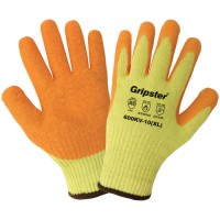 Gripster® Glove seamless 10-gauge Aralene® sewn shell, flat dipped orange etched rubber coating, ANSI cut level A6.