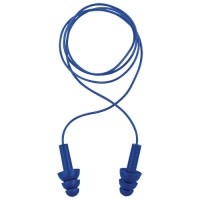 Bullhead Safety® Hearing Protection - Blue silicone metal detectable earplug with blue PVC cord