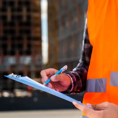 Safety Manager writing glove program on clipboard Safety Manager writing glove program on clipboard