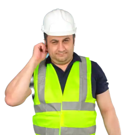 Construction Worker Touching His Ear With Curious Expression