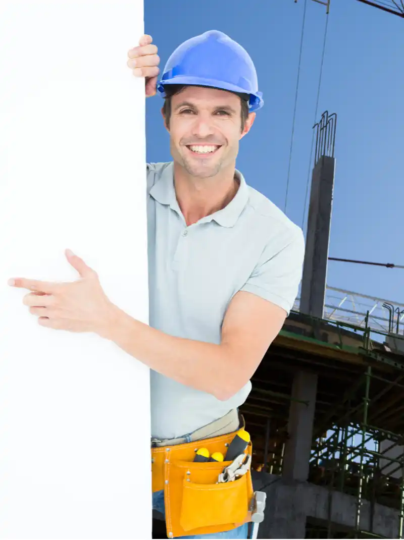 Electrician Pointing Inviting You To Contact Us With Any Questions