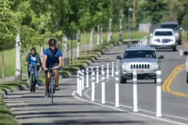 Flexible bike bollards used for urban roadway safety