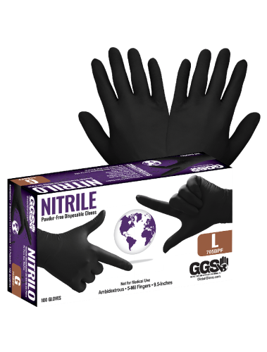 MED. INDUSTRIAL GRADE BLACK NITRILE GLOVES 100/BOX