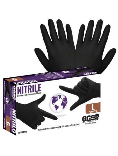 LARGE INDUSTRIAL GRADE BLACK NITRILE GLOVES 100/BOX