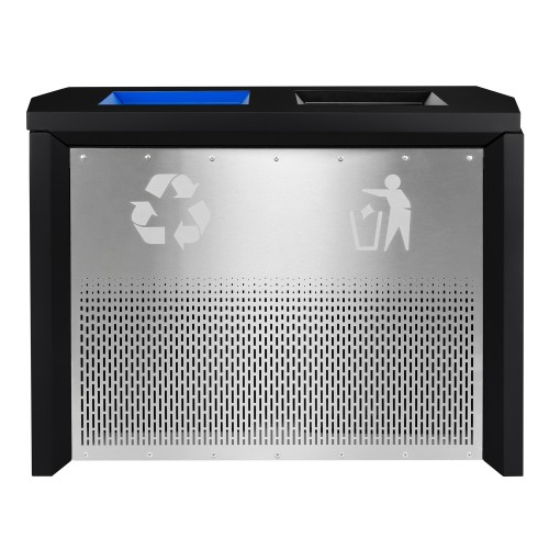 Coliseum 2-stream indoor 68 gallon recycling station, stainless, pebble black gloss