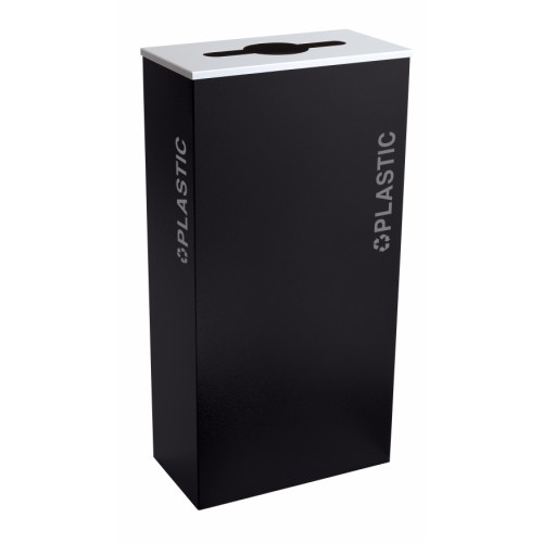 Black Tie series KD 17 gal recycling receptacle, comingle opening, silver PAPER decals, platinum lid, pebble black body