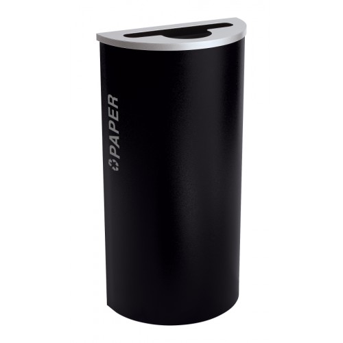 Black Tie series KD 8 gal recycling receptacle, comingle opening, silver PAPER decals, platinum lid, pebble black body