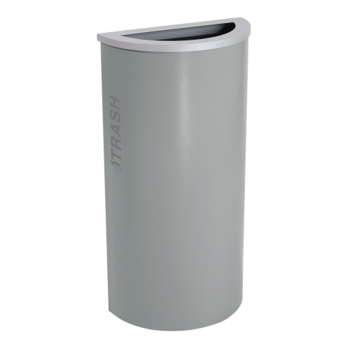 Black Tie series KD 8 gal recycling receptacle, full opening, silver TRASH decals, platinum lid, hammered grey body