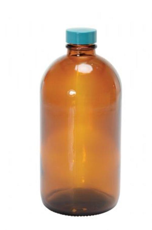 NARROW-MOUTH AMBER GLASS BOTTLE 16OZ