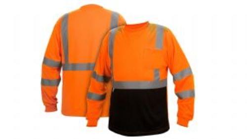 Shirt Long Sleeve Hi-Vis Orange with 2'' Reflective Stripes and Black Bottom Size XL