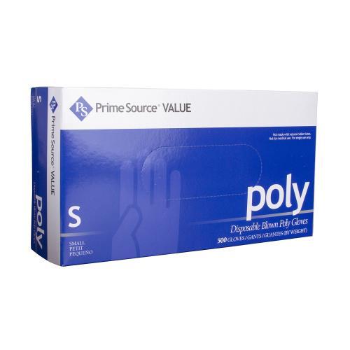 Prime Source® Poly Blown Gloves, Clear, Small, 1/CS/2000