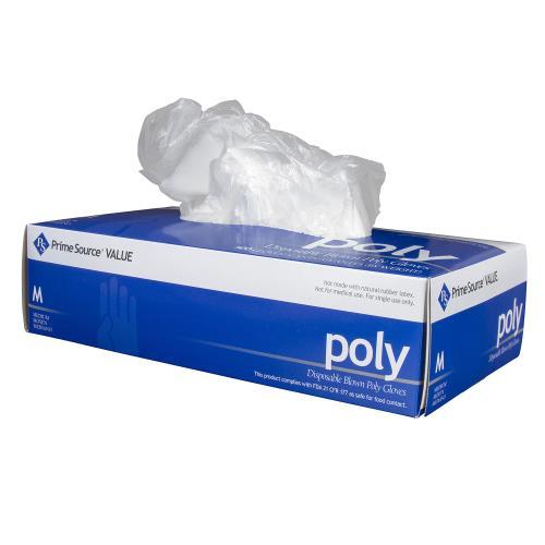 Prime Source® Poly Blown Gloves, Clear, Medium, 1/CS/2000