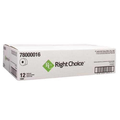 RIGHT CHOICE 2-Ply Jumbo Bath Tissue, 1000' Per Roll, 12/CS