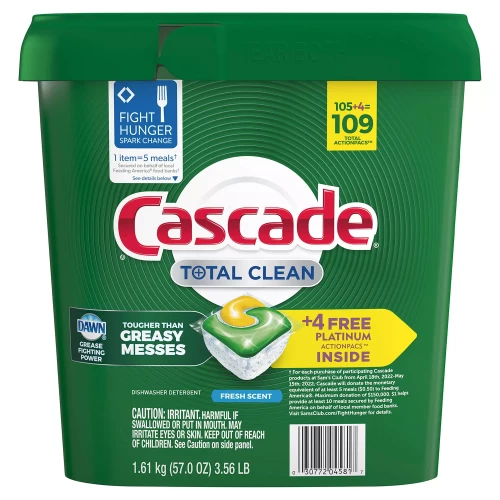 Cascade Total Clean ActionPacs, Dishwasher Detergent Pods, Fresh Scent (105 ct.)