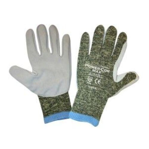 POWER-COR MAX, 10-GAUGE ARAMID/STEEL/COTTON, SPLIT COWHIDE LEATHER PALM, PIGSKIN FORCHETTES, ANSI CUT LEVEL 4