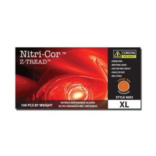 NITRI-COR Z-TREAD HI-VIS ORANGE NITRILE, 6 MIL, INDUSTRIAL GRADE, POWDER FREE, Z-TREAD EMBOSSED GRIP, 10 BOXES OF 100