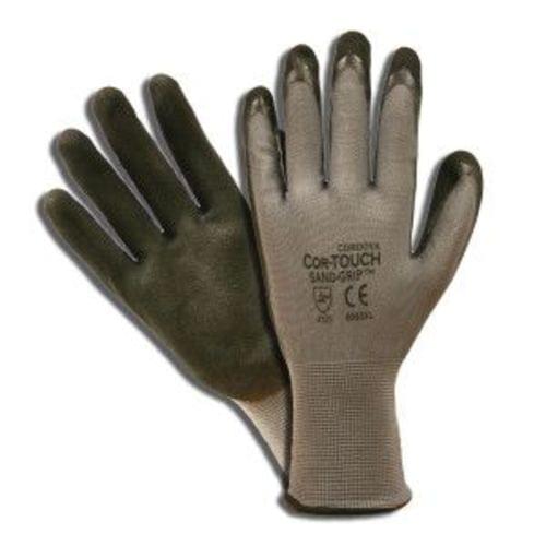 COR-TOUCH SAND-GRIP 13-GAUGE, GRAY POLYESTER SHELL, BLACK SANDY NITRILE PALM COATING
