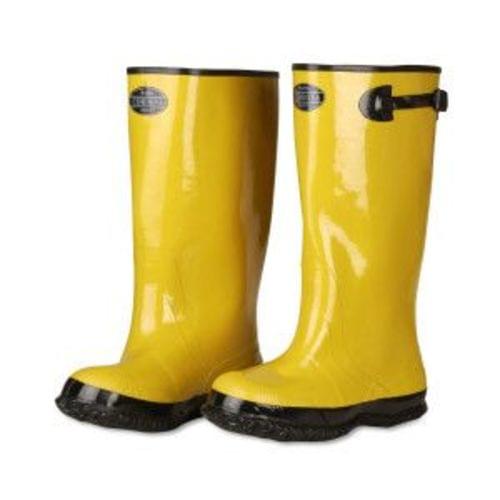 YELLOW SLUSH BOOT WITH BLACK RIBBED SOLE, COTTON LINED, 17-INCH LENGTH, OVER-THE-SHOE STYLE, SIZE 7
