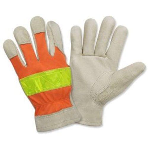 PREMIUM GRAIN PIGSKIN DRIVER, UNLINED, HI-VIS ORANGE BACK, LIME REFLECTIVE TAPE ON BACK, KEYSTONE THUMB
