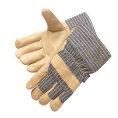 Premium grain pigskin leather gunn pattern work glove, leather palm, finger tips & knuckle strap, 3M Thinsulate lined, blue-striped back & 3 inch plasticized cuff, available sizes L & XL