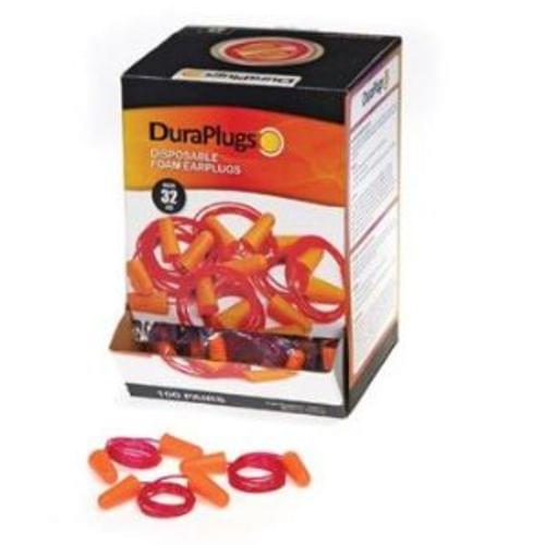 Dura Plug Orange Foam Earplug w/Cord, NRR 32db, 100 pair