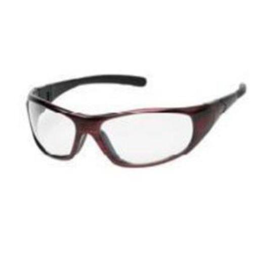 CYCLONE Safety glasses red frame, clear lens - rubber tips, 12 pair per box