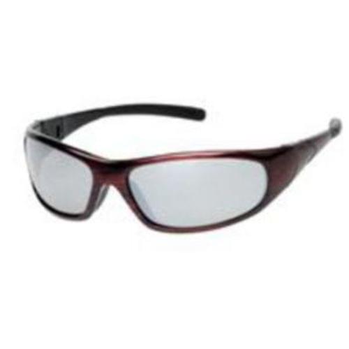 CYCLONE Safety glasses red frame - silver mirror lens - rubber tips, 12 pair per box