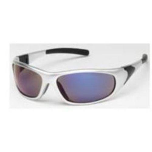CYCLONE Safety glasses silver frame, blue mirror lens - rubber tips, 12 pair per box